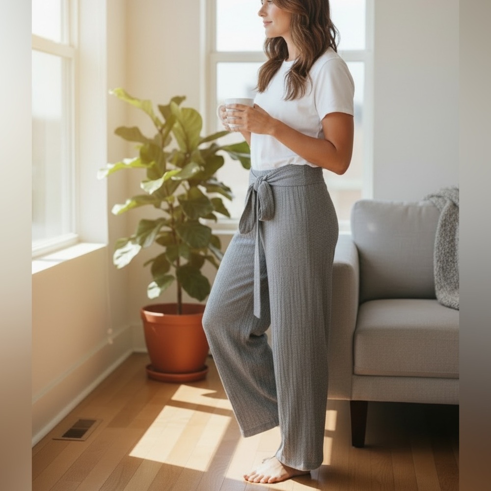 🖤 ZARA Gray Tie-Waist Wide Leg Pants | Size M | NWT